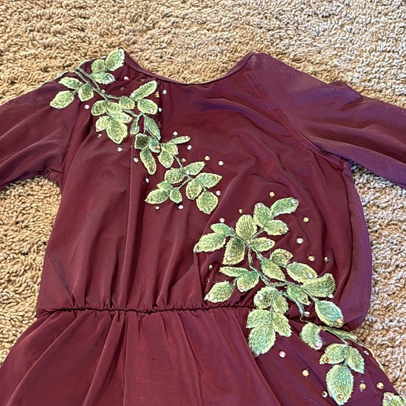Semi Custom Wine Green Leaf Romper Costume - Picture 2 of 10